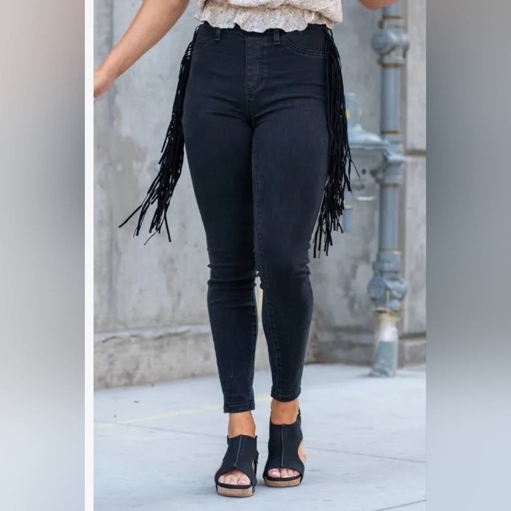 Judy Blue Black Fringe High Rise Pants